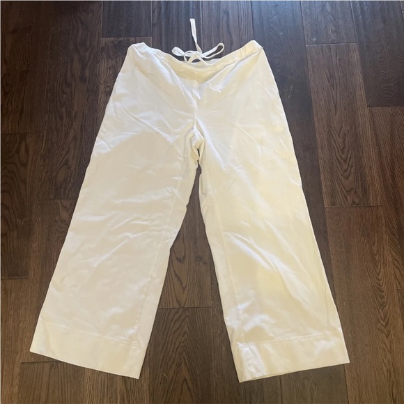Woman’s Neon Buddha White Stretch Cotton Yoga Waist Tie Up Pants - Preowned - Picture 1 of 8